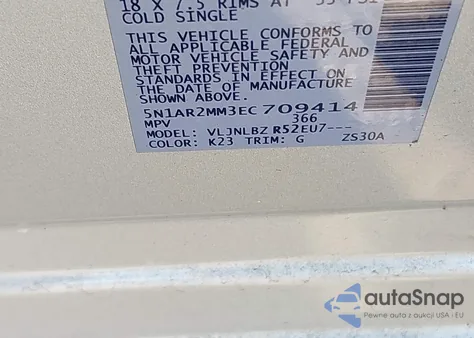 2014 Nissan Pathfinder S z USA, uszkodzony, nr VIN 5N1AR2MM3EC709414